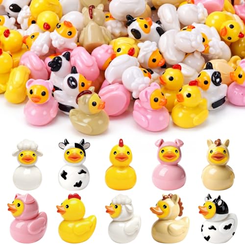 Novabright 100 Pcs Mini Resin Farm Animals Ducks Tiny Resin Animals Ducks Figures Small Animal Statue for DIY Cake Craft Garden Landscape Ornament Potted Decoration Birthday Party Supplies - style: Farm Animals