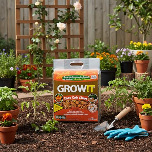 GROW!T JSCC2 - Organic Coco Coir Planting Chips (9 LBs), Block - Promotes Growth tropical flowers and plants, Perfect for indoor or outdoor usage - style: Coir Planting Chips, Block