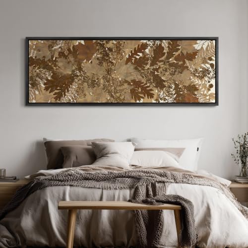wall26 Large Framed Wall Art Canvas Print - Neutral Pressed Dried Autumn Maple Fern Leaves Botanical for Living Room Bedroom Office - 60"x20" Black - color: AD11-2607-M30, size: 60"L x 20"W, style: Black Frame