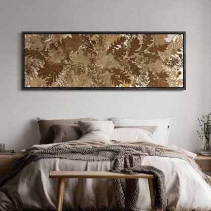wall26 Large Framed Wall Art Canvas Print - Neutral Pressed Dried Autumn Maple Fern Leaves Botanical for Living Room Bedroom Office - 60"x20" Black - color: AD11-2607-M30, size: 60"L x 20"W, style: Black Frame