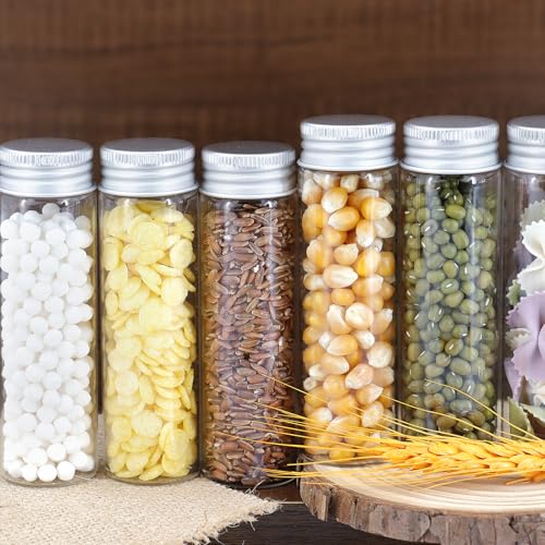 20 Pcs 50ml Glass Test Tubes with Lids, Clear Reusable Test Tube Mini Glass Bottle with Screw Cap, Flat Bottomed Storage Bottle Sample Containers for Flowers Bath Salt Party Wedding Favour - size: 50ml