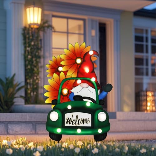 WONDER GARDEN Outdoor Garden Stakes with LED Lighted Truck & Gnome Decor | Battery Powered, Summer Garden Welcome Home Yard Sign Stake for Outdoor Yard Porch Lawn Party Decor - color: truck