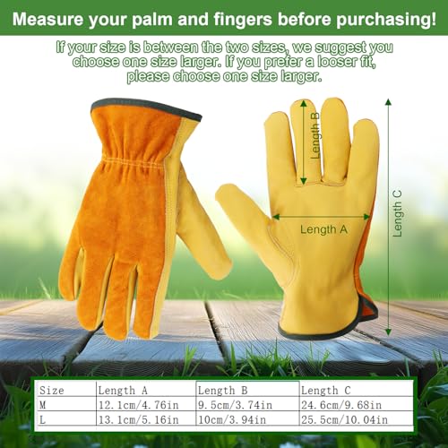 Leather Work Garden Gloves for Men & Women，Safety Work Gloves for Gardening, Welding, Construction, Farm, Ranch, etc. Thorn Proof , Planting,Heavy Duty，Roses Pruning Gardening Working Gloves, Gifts M - size: Y-M