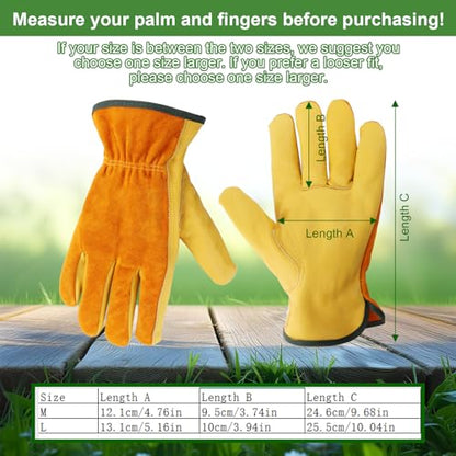 Leather Work Garden Gloves for Men & Women，Safety Work Gloves for Gardening, Welding, Construction, Farm, Ranch, etc. Thorn Proof , Planting,Heavy Duty，Roses Pruning Gardening Working Gloves, Gifts M - size: Y-M