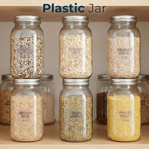 novelinks 32 oz Plastic Mason Jars and Clear Plastic Jars with Lids 32 oz - color: Silver 12Pack