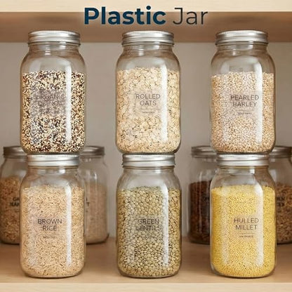 novelinks 32 oz Plastic Mason Jars and Clear Plastic Jars with Lids 32 oz - color: Silver 12Pack