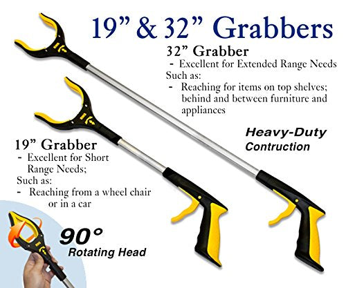 RMS Premium 7-Piece Hip & Knee Kit with Short & Long Reacher Grabbers | 19” & 32” Reachers, Leg Lifter, Sock Aid, Dressing Stick, Bath Sponge & Shoe Horn – Long Term Orthopedic Aids - size: 7 Piece Set, style: Premium