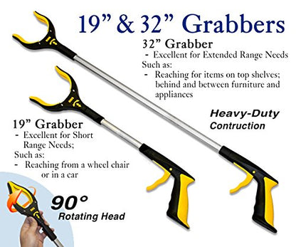 RMS Premium 7-Piece Hip & Knee Kit with Short & Long Reacher Grabbers | 19” & 32” Reachers, Leg Lifter, Sock Aid, Dressing Stick, Bath Sponge & Shoe Horn – Long Term Orthopedic Aids - size: 7 Piece Set, style: Premium