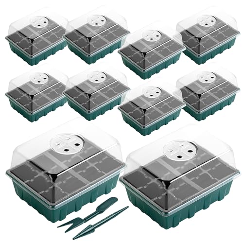Mr. Pen- Seed Starter Tray Kits, 6.6"x4.6", 10 Set, Total 120 Cells | Durable Plant Germination Trays with Humidity Vented Domes and Bases, Ideal for Seed Starting - size: 12-Cells 10-Pack