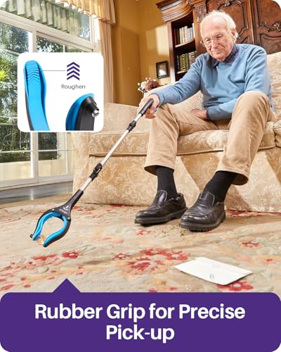Kekoy 44 Inch Grabber Reacher Tool for Seniors, Foldable Reacher Grabbers Pickup Stick with Anti-Slip 360° Rotating Jaw, 4" Wide Extended Claw with Magnet for Disabled, After Surgery Recovery - size: 44 Inch of 1 Pack