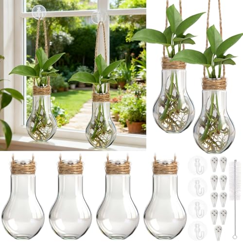 Baderke 9 Sets Window Propagation Stations 3.9 Inch Plastic Hanging Plant Propagation Vases with Hooks & Cleaning Brush Clear Tubes for Plant Clippings, Home Office Decor, Gardening Gifts for Women - size: 3.94" H x 2.13" W