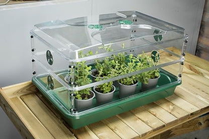 EarlyGrow 24" x 15" x 12.75" Domed Propagator with 2 Height Extenders and Locking Clip Set, Green - size: 2 Side Extenders and Locking Clip Set