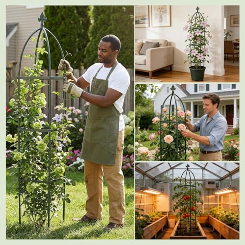 Lancisism 100% Metal Trellis for Climbing Plants Outdoor - Garden Metal Obelisk Trellis Vertical Plant Support for Climbing Vines & Flowers - Sturdy Steel Arch Trellis for Potted Plants Indoor Green