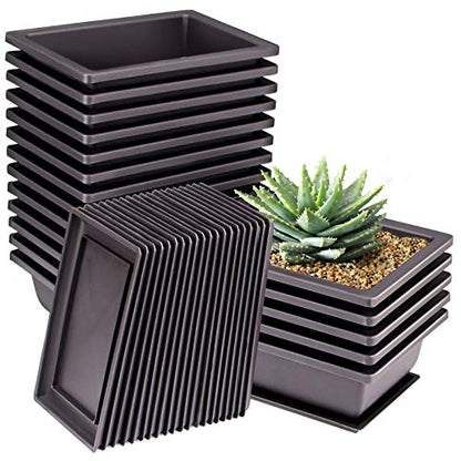 ZOENHOU 20 PCS 6.5 Inch Rectangular Bonsai Training Pots, Premium Plastic Plant Pot with Deep Humidity Trays, for Plants Flowers African Violets Reusable Durable - size: 6.5x4.8 Inch