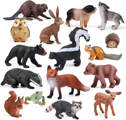 Gemini&Genius 16PCS Woodland Animal Baby Toys, Forest Animal Figure Set | Jungle Animals, Soild Plastic Educational Toys, Cake Toppers Cupcake Toppers and Gifts for Kids - color: A 16pcs Woodland Animals