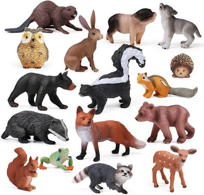 Gemini&Genius 16PCS Woodland Animal Baby Toys, Forest Animal Figure Set | Jungle Animals, Soild Plastic Educational Toys, Cake Toppers Cupcake Toppers and Gifts for Kids - color: A 16pcs Woodland Animals