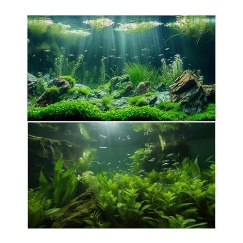 2 Packs Underwater Aquarium Background Lush Green Aquatic Plants Fish Tank Background Undersea Stone with Moss Tropical Reptile Tank Backgrounds Under The Sea World Aquarium Backgrounds 36x20in - color: Dark Green, size: 36(W)x20(H)in