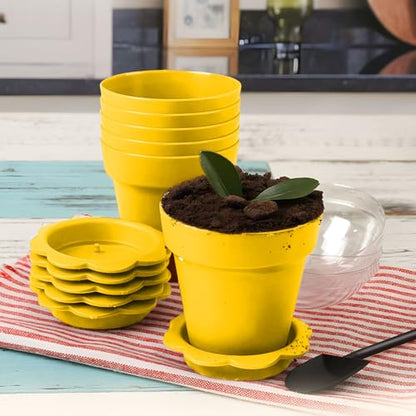 20 Pcs Nursery Pots with Humidity Dome, Flower Pot Dessert Cups with Bring A Plate and Shovel, Planting Cups for Seeds for Indoor Gardening and Plant Propagation(Yellow) - color: Yellow