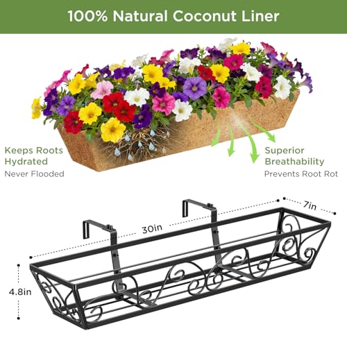 Y&M 30 Inch Butterfly Window Box Planter. Railing Planters for Outdoor Plants, Over the Railing Planter Boxes & Wall Mount, Rust-Resistant Steel with Coco Coir Liner for Balcony, Deck - 6 PCS - color: 30inbutterfly6p
