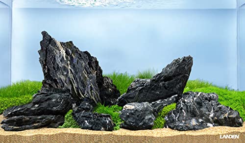 LANDEN Dark Seiryu Stone 34lb Aquarium Rocks Stones for Fish Tank Decor - size: 09 Dark Seiryu Stones(3-11inch,36lbs)