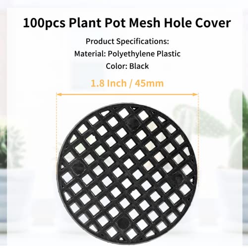 Bivethoi Plant Pot Mesh Hole Cover, 1.8" / 45mm, Black, 100pcs | Bonsai Drainage Mesh Insert, Round Mesh Screen, Prevents Soil Loss, Bottom Grid Mat - color: Black, size: 100pcs
