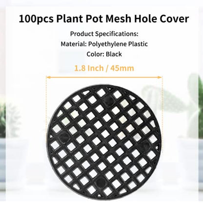 Bivethoi Plant Pot Mesh Hole Cover, 1.8" / 45mm, Black, 100pcs | Bonsai Drainage Mesh Insert, Round Mesh Screen, Prevents Soil Loss, Bottom Grid Mat - color: Black, size: 100pcs