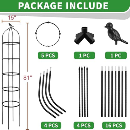 6.7FT Garden Obelisk Trellis for Climbing Plants,81”Metal Plant Support Tower,Heavy Duty Thickened Tube,Rustproof Black Vine & Flower Stand for Outdoor Indoor Use - size: 15“x81”-1 PC