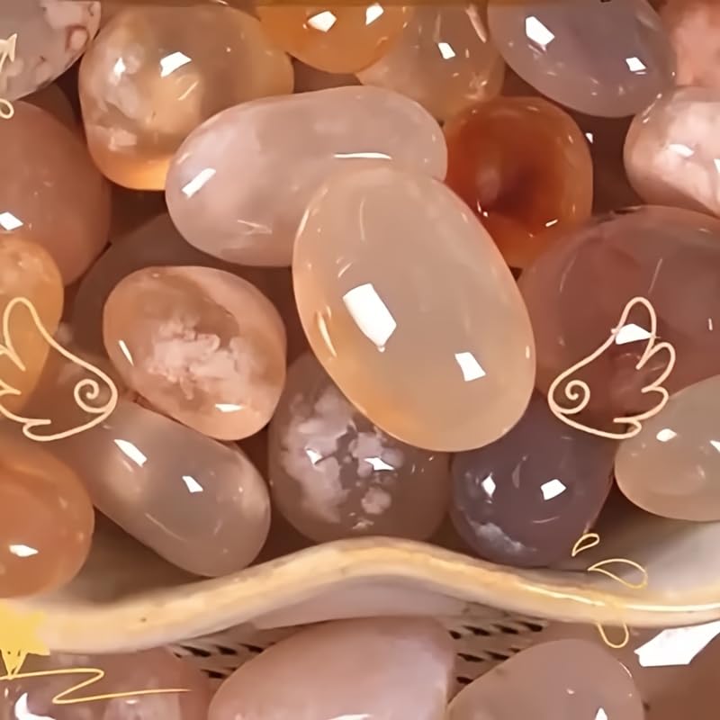 100g Natural Cherry Blossom Agate Stones, Polished Semi-Transparent Raindrop Pebbles 0.5-1 Inch, Pastel Earth Tone Gemstones for Aquarium Decoration Succulent Pots Hydroponic Plant Bases