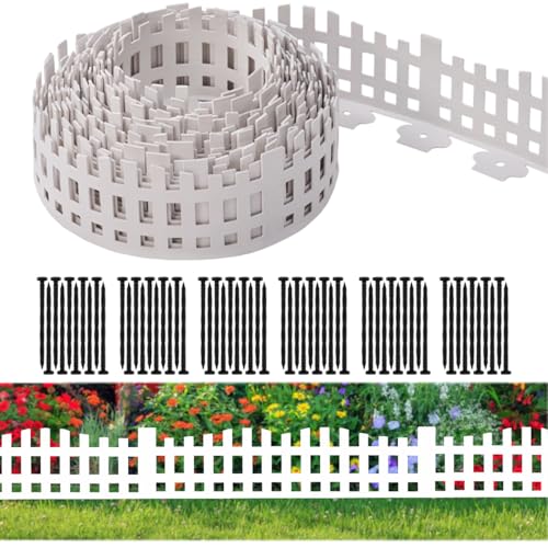 Garden Edging 33FT x 4.1~4.9IN Tall, Landscape Edging Borders with 60pcs Plastic Stakes,Arched Design White Flexible Lawn Edging Border, No Digging Edge Fence DIY for Tree Flowerbeds Grass Yard - color: White, size: 33FT x 4.9IN