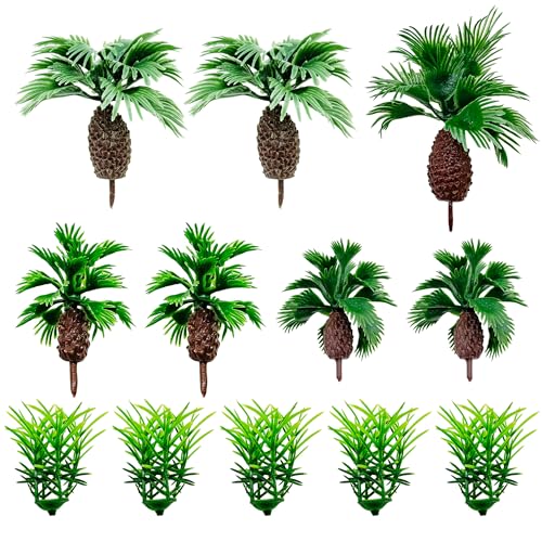 Cayway 12 PCS Model Trees Coconut Palm and Miniature Grass Model, Model Trees for Model Train Railway Architecture Diorama DIY Scenery Landscape, Cake Decoration