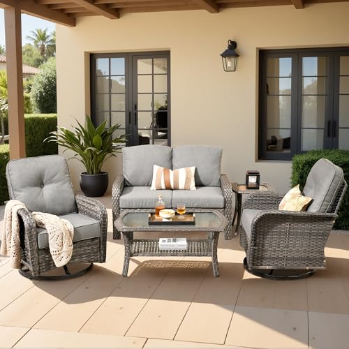 5 Piece Wicker Patio Furniture Set with Glider Chair, Dark Gray - color: Dark Gray, size: 5 Pcs Patio Set
