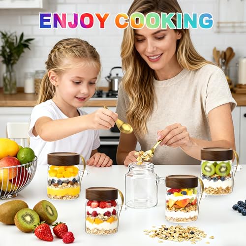10 oz Glass Jars Set of 2, Spice Jar Round Storage Canister with Airtight Wooden Lid Clear Glass Food Jar for Pantry Sugar Tea Coffee Bean Spice Cookies Bath Salts (10oz/300ml-2 pack-with spoon) - color: 10oz/300ml-2 pack-with spoon