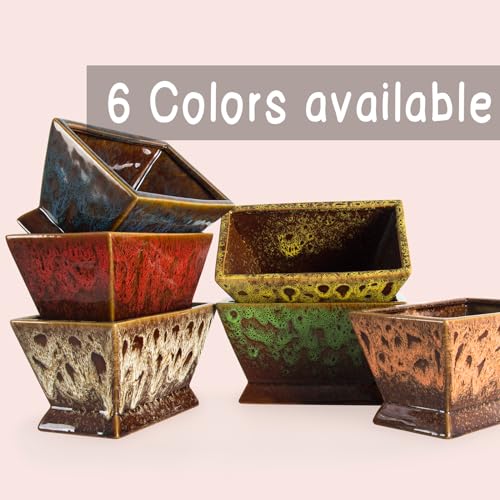 Succulent Pots - 7 Inch Large Plant Pot with Drainage, Ceramic Bonsai Pots - color: Orange