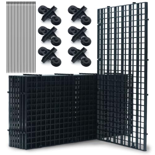 LINLAN Aquarium Fish Tank Dividers Set, 8 Pcs 15X30 cm Aquarium Grid Plastic with 10 Pcs Sucker Clips and 20 Pcs Cable Ties, Egg Crate for Fish Isolation (Black) - size: S Black