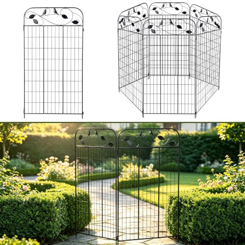 Decorative Garden Fence 48in x 27ft, 12 Pack Flat Metal Garden Border Fence, Rustproof Powder Coating, No-Dig Installation with Triangular Stakes, Flexible Design for Flower Beds, Paths, Yards - color: Flat Top, size: 48 in(H) X 27 ft(L) -12 Panels