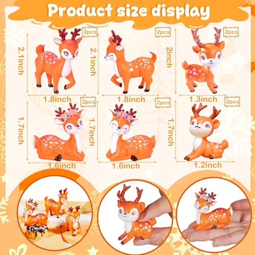 Exasinine 12Pcs Miniature Deer Figurines Forest Woodland Animal Miniatures for Crafts Fairy Garden Accessories Small Deer Ornaments Cake Toppers