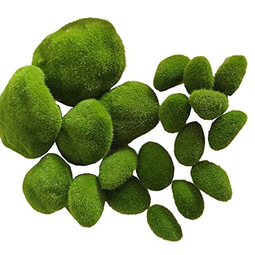 4 Size Artificial Moss Rocks Decorative, Green Moss Balls Stones, Fake Faux Stones Decor for Floral Arrangements Terrarium Crafting Fairy Gardens (20 Pack)