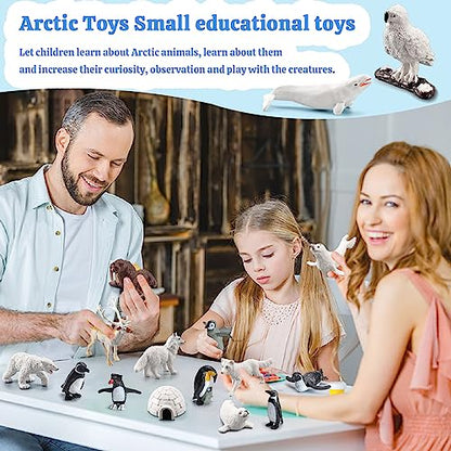 SCAHOW 26Pcs Arctic Animal Figures - Polar Animal Toys Figurines with Penguins Arctic Fox Wolf Polar Bear Reindeer - Miniature Toys Cake Topper Christmas Birthday Gift for Kids & Toddlers - style: 26PCS
