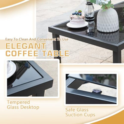 Greesum 4 Pieces Patio Furniture Set Outdoor Conversation Textilene Fabric Chairs for Lawn, Garden, Balcony, Poolside with A Glass Coffee Table, Black - color: Black, style: 4 Pieces