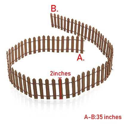 35 Inch Miniature Fairy Garden Fence DIY Wood Decorative Ornament Fence for Dollhouse Succulent Plant Pot Studio Scenes, 2 inch Height Pack of 2
