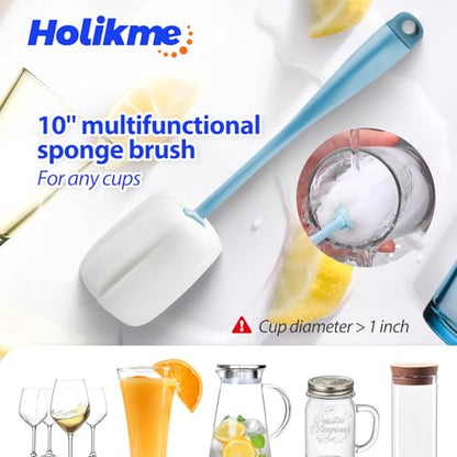 Holikme Bottle Brush Tube Cleaning Lab Set with Long Handle,Blue | Straw Cleaner Brush for Cup Cleaner for Washing Narrow Neck Beer Wine Decanter Pipes Lids Sinks Cap Covers - color: Azul