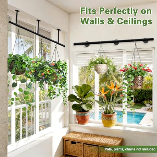 SUTINE Plant Hanging Rod, 62 Inch Plant Hanger Indoor for Window Ceiling, Heavy Duty Hanging Planters for Indoor Plants, Black Wall Plants Holder, Window Plants Shelves Pot/Chain/Plant Not Included - size: Length 62 in.