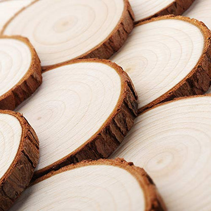 Fuyit Unfinished Wood Slices, No Hole Natural Wooden Circles for Craft | 25pcs 3.1-3.5 inch slices, Original Barks, DIY Crafts & Decorations, Painting & Lettering, Rustic Wedding & Home Decor - size: No Hole 3.1-3.5 Inches