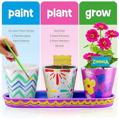 Paint & Plant Flower Garden Kit for Kids - Stoneware Pots, Seeds, Paint Set | STEM Arts & Crafts Gift for Boys and Girls Ages 6-12 - Birthday Gift for Girls 6 7 8 9 10 11 12 Years Old