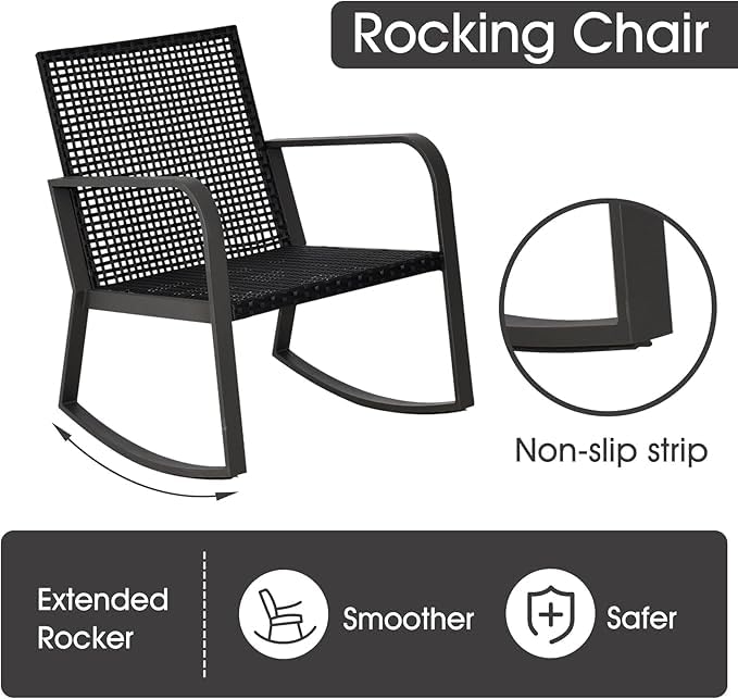 Bistro 3 Piece Patio Furniture Set, Patio Table and Rattan Outdoor Rocking Chairs Set of 2, Outdoor Bistro Conversation Set for, Garden, Balcony, Poolside, Backyard, Beige - color: Beige