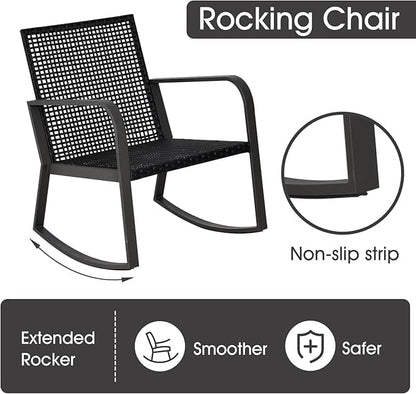 Bistro 3 Piece Patio Furniture Set, Patio Table and Rattan Outdoor Rocking Chairs Set of 2, Outdoor Bistro Conversation Set for, Garden, Balcony, Poolside, Backyard, Beige - color: Beige