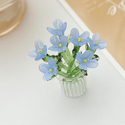 8PCS Cute Mini Glass Flowers and Vase Decoration Hand-Blown Glass Daisy Flower Bouquet Mini Vase Set for Home Party DIY Crafts Wedding Mother’s Day Birthday Gift (Light Blue) - color: Light Blue