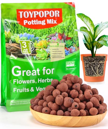 TOYPOPOR Leca Clay Pebbles for Plants, (3 Quarts) Leca Balls, Lightweight Clay Ball, Potting Mix, Grow Media Used for Drainage, Decoration, Aquaponics, Hydroponics and Other Gardening Essentials - color: clay pebbles, size: 3 qt