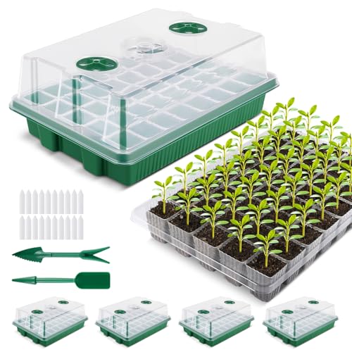 YAUNGEL XL Seed Starter Tray, 160 Cells, 4-Pack with Humidity Domes, Green | Seed Starter Kit with Thickened Trays, Clear Humidity Domes & Adjustable Vents for Indoor Seed Starting - color: Green