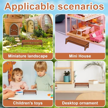 ibasenice 2Pcs Miniature Wooden Bench Mini House Decor Dolls House Bench Realistic Chair Model Prop Dollhouse Furniture for Bedroom Living Room Kitchen Display